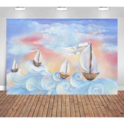 Photography Background Painting Style Boat Cloud Newborn Baby Child Portrait Birthday Party Backdrop Photocall Studio