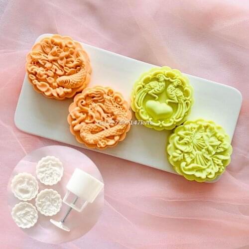 Plastic Material Mooncake Mold 3D Dragon Fish Stamps Cookie Cutter Mould 150g DIY Baking Accessories Mid-Autumn Festival