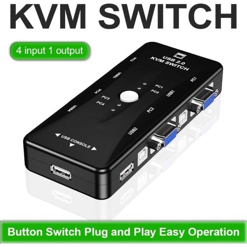 USB 2.0 KVM Switch 4 Port VGA Splitter Printer Mouse Keyboard Pendrive Share Switcher 1920*1440 VGA Switch Box Adapter