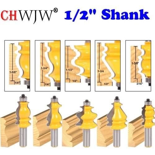 5 Bit Casing & Base Molding Router Bit Set - 1/2" Shank CNC Line knife Woodworking cutter Tenon Cutter for Woodworking Tools