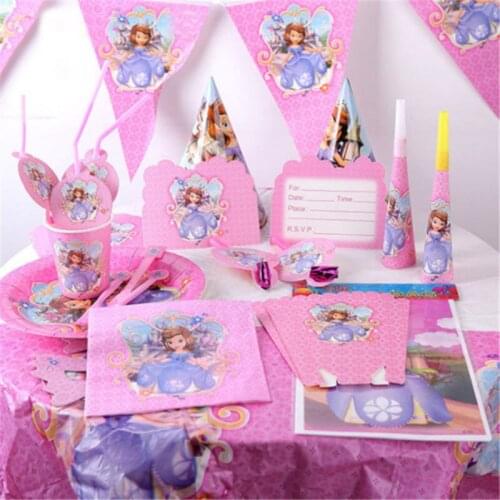 Disney Princess Sofia Theme Baby Shower Happy Birthday Party Decoration Set Disposable Tableware Plate Cup Ballon Party Supply