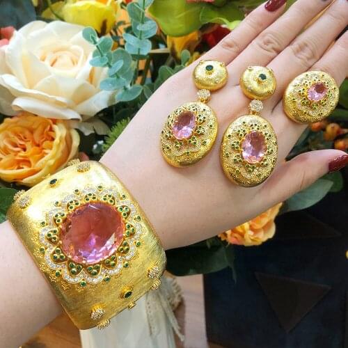 KellyBola Premium Pink Zircon Necklace Earrings Ring Set Aristocratic Womens Wedding and Ladies Party Top Jewelry Accessories