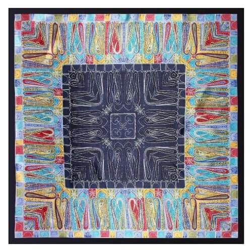 New Arrival 90cm*90cm Silk Scarf Women Geometric Big Cashews Oil Painting Square Silk Scarf for Women Royal Shawls