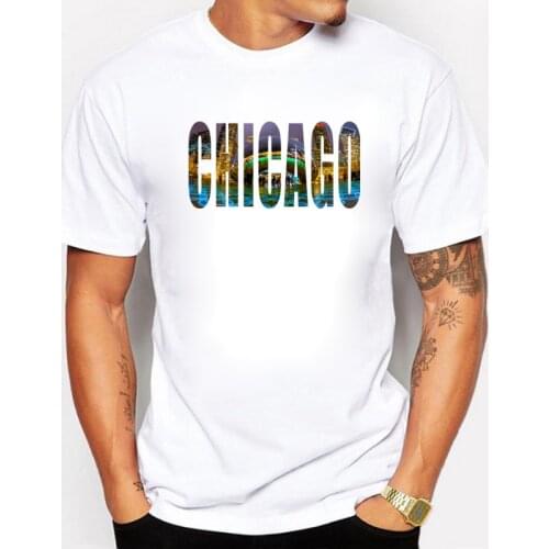 BLWHSA New Arrivals Chicago City Design Men T Shirt Chicago Words Printed t-shirt Short Sleeve Casual Basic Tops Cool Tee Shirts