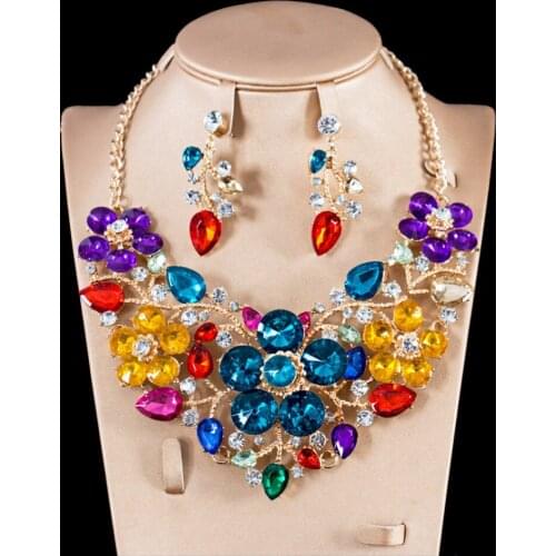 LAN PALACE new african beads for party big flower multi color jewelry sets necklace and earrings six colors free shipping