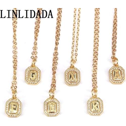 10Pcs,Copper Gold Color Letter Pendant Necklace Charm 26 Initial CZ Alphabet Necklace Wedding Jewelry