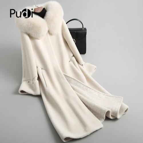 PUDI A18113 Womens Winter Warm Wool Fur Coat Over Size Parka With Real Fox Fur Collar Lady Female Coats Jacket Over Size Parkas