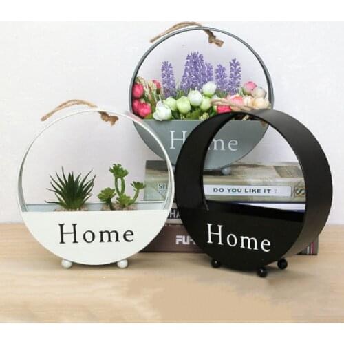 Hanging Flower Plant Pot Iron Planter Round Succulents Rope Handle Gray Retro Container Basket Bonsai Creative Vertical Decor