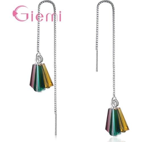 925 Sterling Silver Popular Cubic Zirconia Crystal Present Long Dangle Drop Earrings For Women Girls Piercing Jewelry