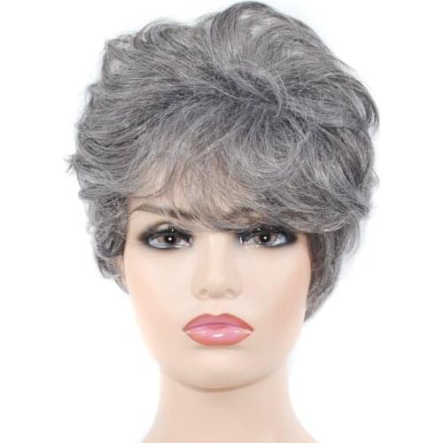Louise Hair Short Silver Gray Synthetic Wigs Fluffy Little Curly Wavy Mom Grey Costume Wigs For Women Office Lady