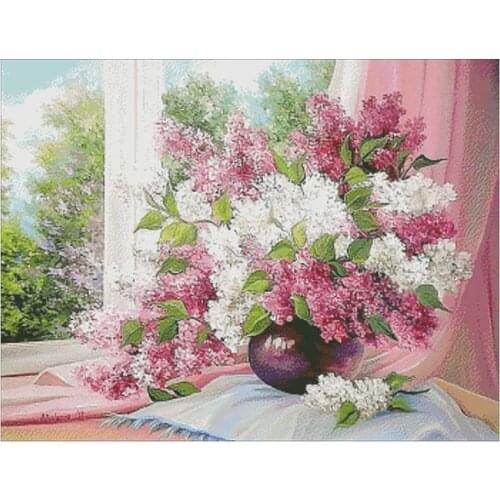 Lilac in front of the window Counted Cross Stitch 11CT 14CT 18CT DIY Cross Stitch Kits Embroidery Needlework Sets home decor