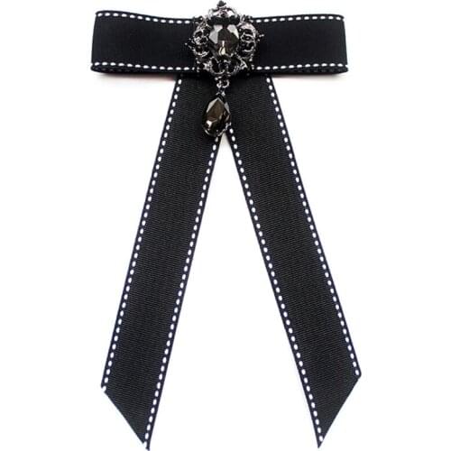 Vintage Pre-Tied Neck Tie Brooch Faux Pearl Bow Tie Corsage Wedding Party Decoration