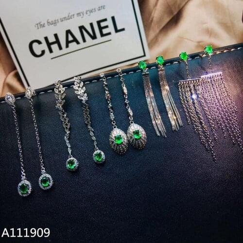 KJJEAXCMY boutique jewelry 925 sterling silver inlaid Natural Emerald Womens earrings support detection beautiful