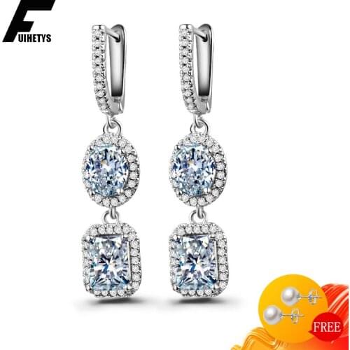 BaliJelry Silver 925 Jewelry Earring Geometric Topaz Gemstone Drop Earrings for Women Wedding Engagement Accessories Wholesale