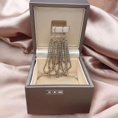 New Fashion Chain Golden Silver Dangle Hanging Long Gem Stone Rhinestone Drop Earrings For Women Jewelry brincos bijoux