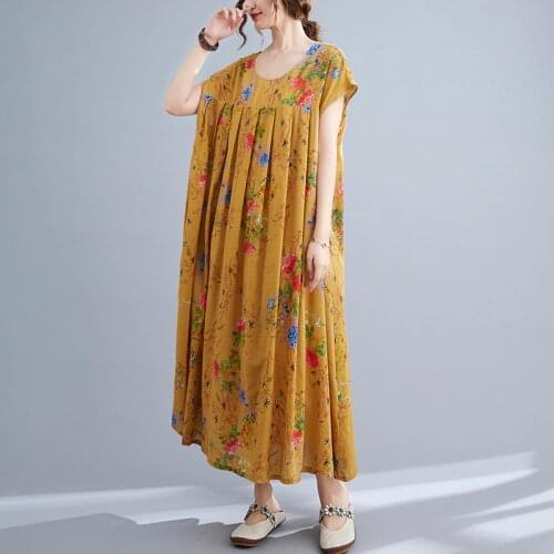 Print Floral Vintage Prairie Chic Sundress 2021 New Arrival Thin Soft Cotton Linen Loose Summer Dress Women Travel Casual Dress