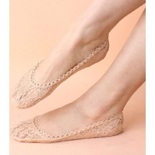 1Pair Summer Women Girl Silica Gel Lace Boat Socks Invisible Cotton Sole Non-slip Antiskid Slippers Anti-Slip Sock