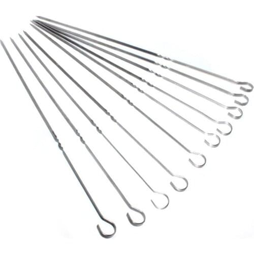 10pcs Reusable Barbecue Sticks Portable Stainless Steel BBQ Skewers Sticks for Outdoor Camping Picnic Barbecue