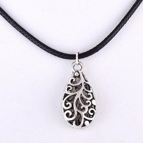 12*24MM Antique silver color metal waterdrop pendant necklace women choker wax cord rope necklace jewelry fashion jewellery