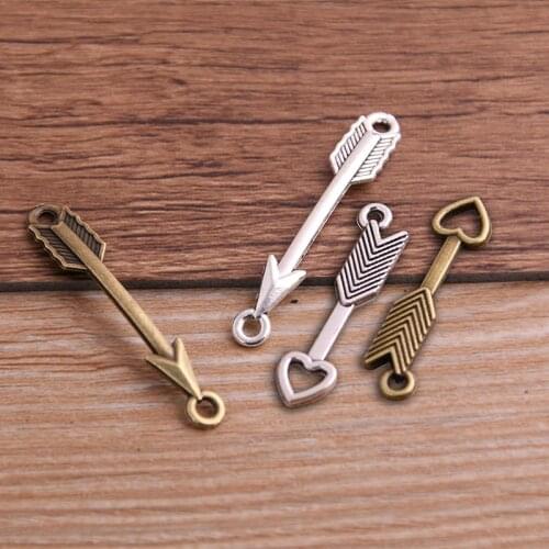 20PCS 7*29/6*38mm Bow And Arrow Charms Connectors Two Color DIY Retro Jewelry Bracelet Necklace Charms Pendant