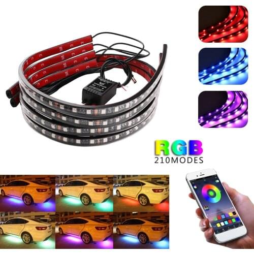4pcs 90*120RGB Car LED Strip Light Bluetooth APP Control Multi Color Music Car Strip Light for Car Interior or Under Dash