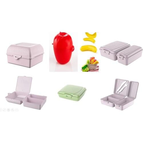 5 Pieces Lunch Box Set, Banana, Apple, Toast, Salad, Food Storage Box Plastic Kitchen Organizer Container Portable Travel Kit