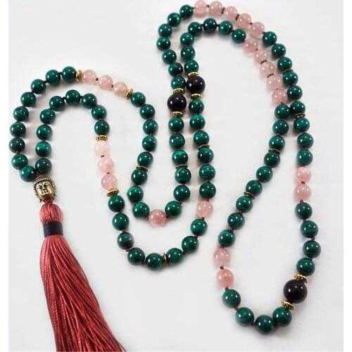 8mm Knotted Malachite 108 Beads Handmade Tassel Necklace Classic Mala Meditation Spirituality Spiritua Wristband Buddhism Yoga