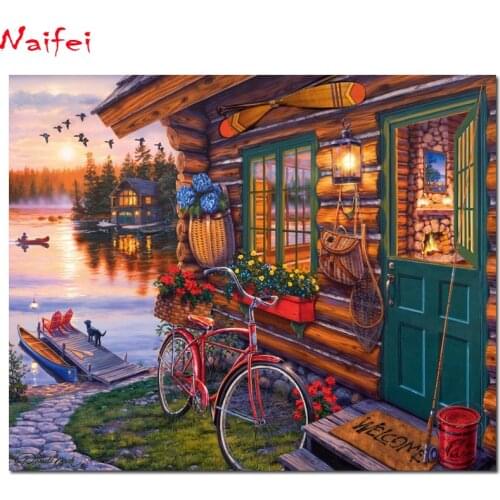5D DIY Diamond Painting Summertime Landscape bicycle cabin Embroidery Patterns Cross Stitch Needlework diamond Rhinestone decor