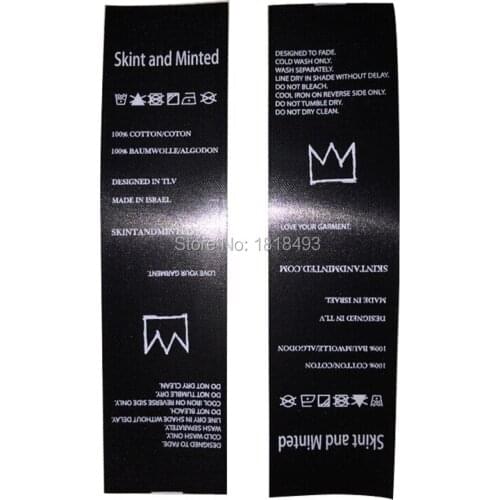 Free shipping custom black silk care labels/clothing screen printing tags/washable labels/never fading labels/brand printing