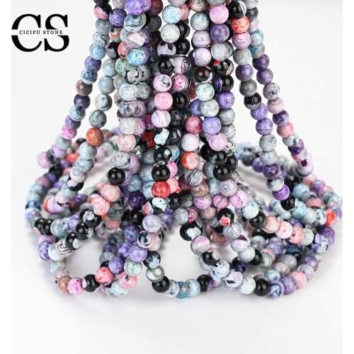 Multicolcor Fire Crystal Agates Bead Natural Round Loose Beads for Jewelry Making DIY Bracelet Charms Accessories 4/6/8/10/12 MM