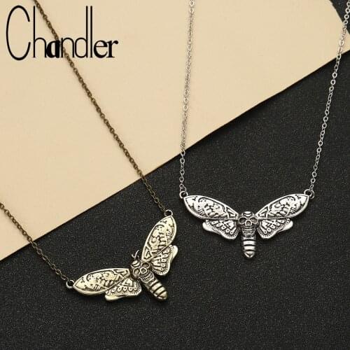Chandler Antique Silver Plated Butterfly Necklace For Women Moth Hawkmoth Elegant Choker Fashion Retro Summer Jewelry Gift