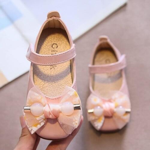 Kids Shoes for Girl Leather Soft Bottom Autumn Baby Girl Shoes Fashion Bead Flower Princess Shoes Size 15-30 SOB008