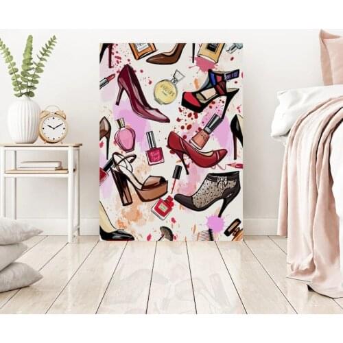 Home Decor Canves Painting Print Fashion Cosmetics Lipstick and High Heels, Perfume Hotels and Beauty Salons Poster wall art