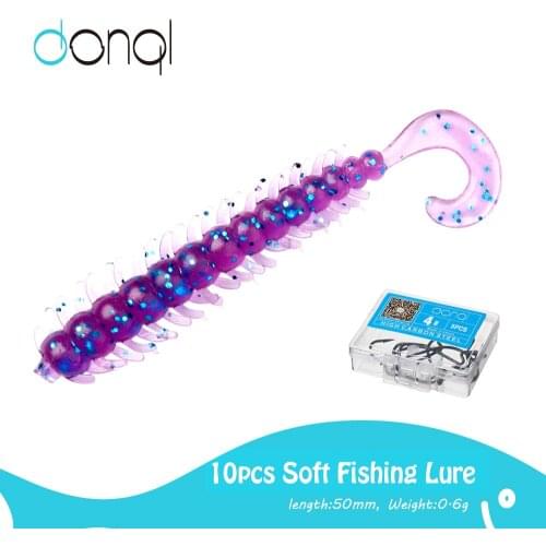 DONQL 10Pcs Jig Soft Fishing Lure Wobblers Worm Soft Bait Artificial Silicone Bait Set + 5Pcs 4# Crank Fishing Hooks