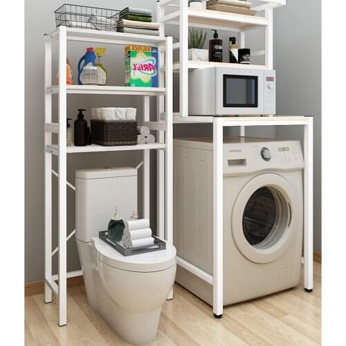 Environmental-friendly paint-free wood-board bathroom storage rack thickened pipe floor cover toilet rack balcony washing machin