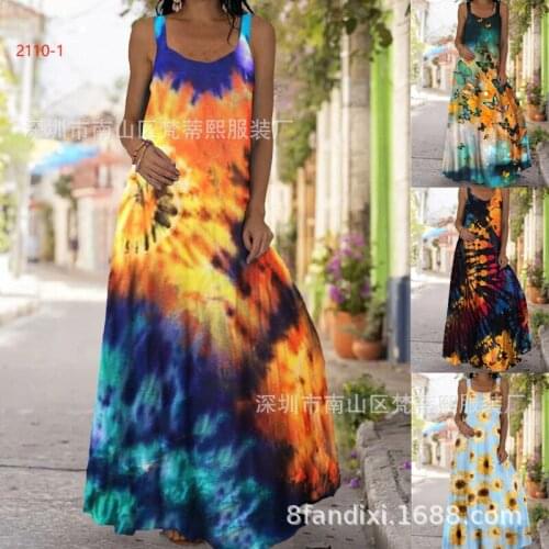 Geometric print2021 summer plus size womens beach suspender dress, long big swing butterfly print dress camisas manga longa