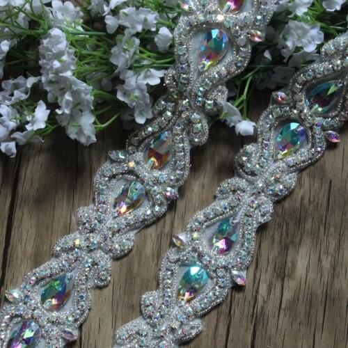 Hot Sale 1 yard Crystal AB Rhinestone Chain Bridal Sash Rhinestone Trim Flower Applique Wedding DIY Accessories LSRT102