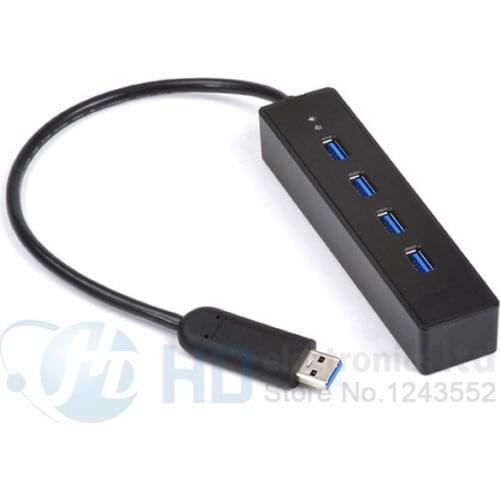 Hot Portable Super Speed 4 ports USB 3.0 Hub LED Indicator 5Gbps Hot-swap Black Free shipping