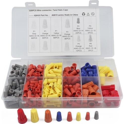 320PCS PVC Insulated Wire Connector Spade Terminals Twist On Electrical Nut Spring Cap Assortment Kit