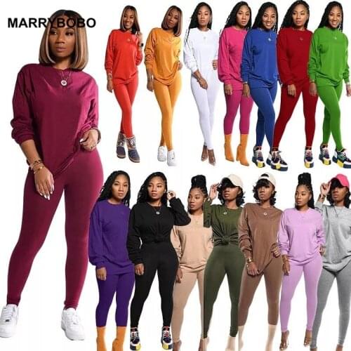 Korean High Waist Sport Outfits Suit 2020 Casual Long Sleeve Sweatshirt + Jogger Pants Tracksuit Women Autumn Two Piece Set