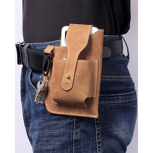 2 Color-Sports Running Outdoor Sports Cell Phone Leather Waist Bag For Phone Men Multi-Function Key Pen Belt Bag