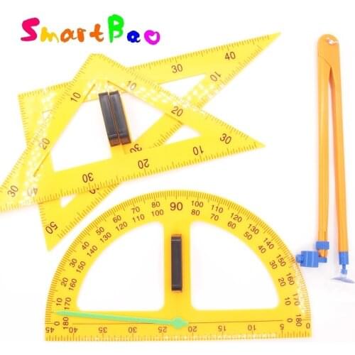 Math Teacher Ruler (Triangular Rulers,Protactor,Compasses); Teaching Math Set with Magnet Can Stick on the board School Supplies