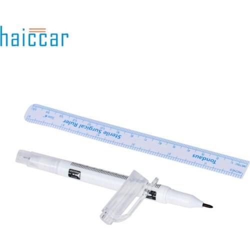 HAICAR 2pc Surgical Skin Marker Pen Scribe Tool for Tattoo Piercing Permanent Makeup Professionl Tattoo Marker Pen+ruler Pretty