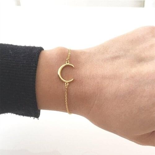 Minimalist Crescent Moon Bracelet Femme Dainty Gifts BFF Jewelry Rose Gold Color Link Chain Charm Bracelets For Women Bileklik