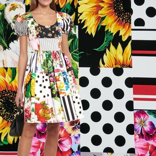 Fashion Stitching Wave Point Digital Pure Cotton Fabric For Dress Tissus Au MÈTre Telas Por Metro Ткань Для Шитья Sewing Tecido