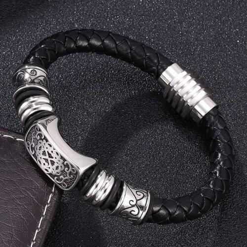 New Fashion Men Leather Bracelet charm Stainless Steel Round rope Bangles Genuine Leather with Magnet Clasp Jewelry Gift BB0117