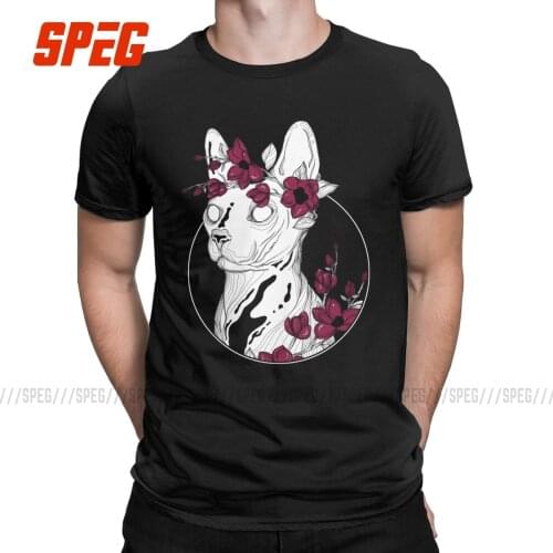 Mens T-Shirt Flower Sphynx Cat Crazy 100% Cotton Tees Short Sleeve T Shirts Crew Neck Tops New Arrival