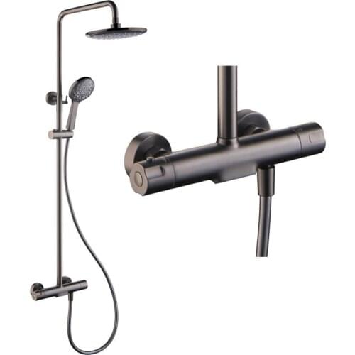 Matte Black Bathroom Thermostatic Shower Faucet Solid Brass Rain Shower Set Wall Mounted Water Mixer Luxurious Shower Kit