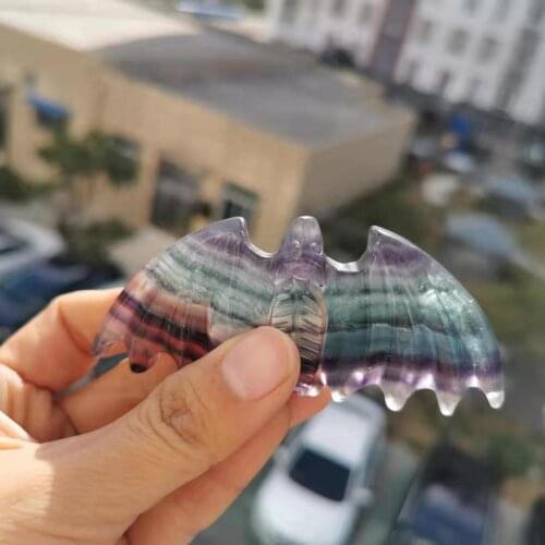 Natural Stone Carved fluorite bat Mineral crystal figurine stone flittermouse statue