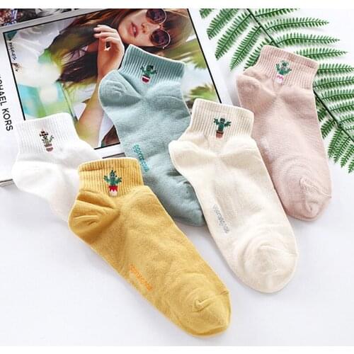 Women cute cartoon plant socks solid color Korea white yellow cactus cotton fancy socks kawaii art funny novelty socks drop ship